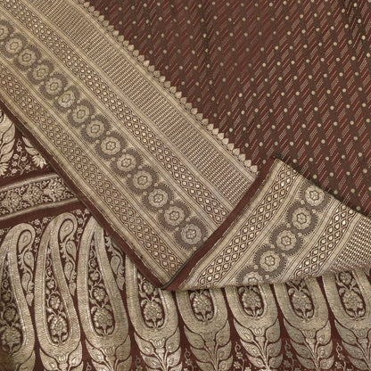 Sanskriti Vintage Brown Soft Pure Satin Saree Banarasi Brocade Zari Handmade 5+Y