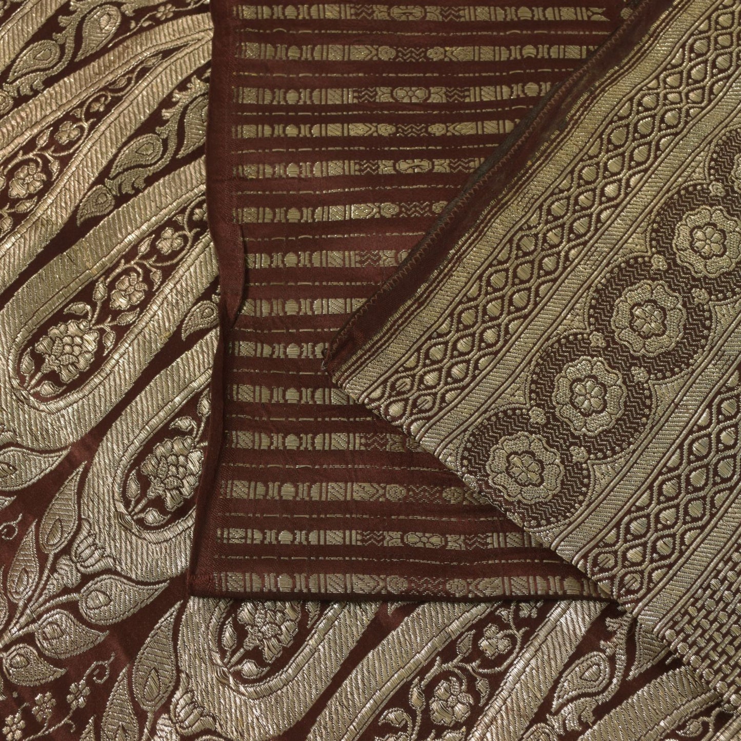 Sanskriti Vintage Brown Soft Pure Satin Saree Banarasi Brocade Zari Handmade 5+Y