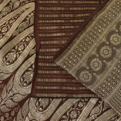 Sanskriti Vintage Brown Soft Pure Satin Saree Banarasi Brocade Zari Handmade 5+Y