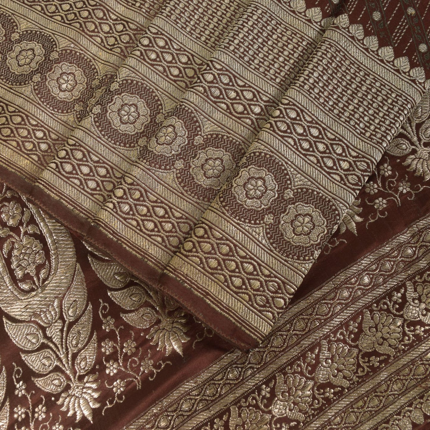 Sanskriti Vintage Brown Soft Pure Satin Saree Banarasi Brocade Zari Handmade 5+Y