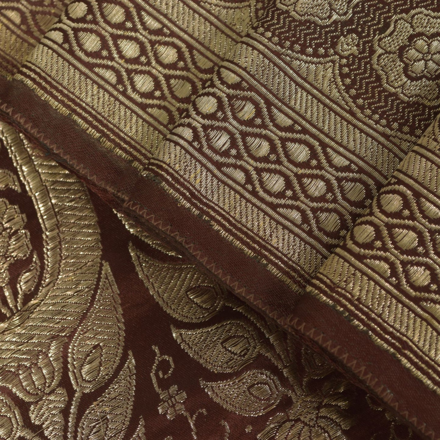 Sanskriti Vintage Brown Soft Pure Satin Saree Banarasi Brocade Zari Handmade 5+Y