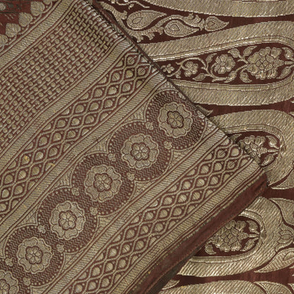 Sanskriti Vintage Brown Soft Pure Satin Saree Banarasi Brocade Zari Handmade 5+Y