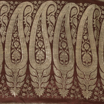 Sanskriti Vintage Brown Soft Pure Satin Saree Banarasi Brocade Zari Handmade 5+Y