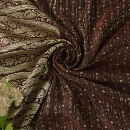 Sanskriti Vintage Brown Soft Pure Satin Saree Banarasi Brocade Zari Handmade 5+Y