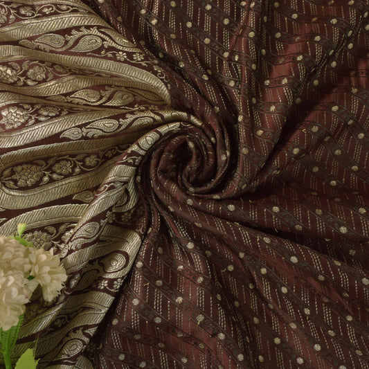Sanskriti Vintage Brown Soft Pure Satin Saree Banarasi Brocade Zari Handmade 5+Y