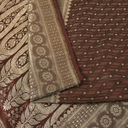Sanskriti Vintage Brown Soft Pure Satin Saree Banarasi Brocade Zari Handmade 5+Y