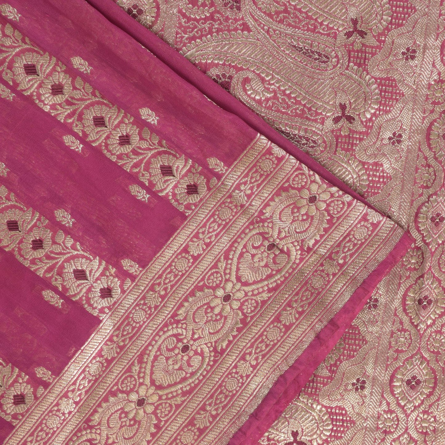 Sanskriti Vintage Pink Soft Blend Silk Saree Banarasi Brocade Zari Handmade 5.5Y