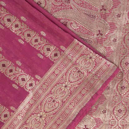 Sanskriti Vintage Pink Soft Blend Silk Saree Banarasi Brocade Zari Handmade 5.5Y