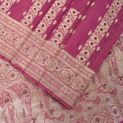Sanskriti Vintage Pink Soft Blend Silk Saree Banarasi Brocade Zari Handmade 5.5Y
