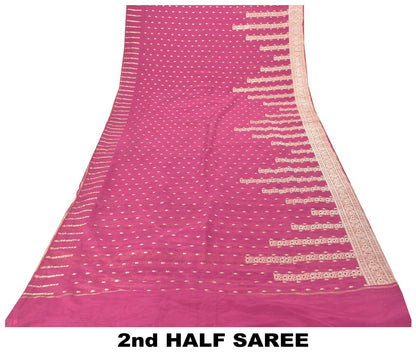 Sanskriti Vintage Pink Soft Blend Silk Saree Banarasi Brocade Zari Handmade 5.5Y