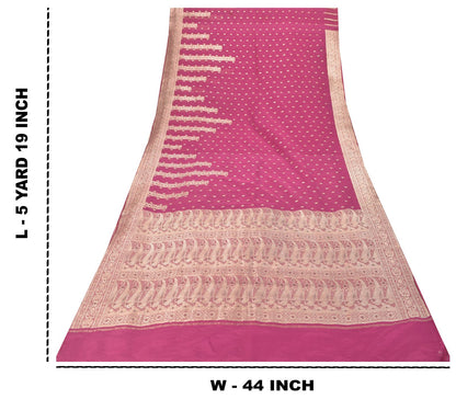 Sanskriti Vintage Pink Soft Blend Silk Saree Banarasi Brocade Zari Handmade 5.5Y