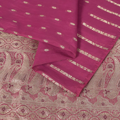 Sanskriti Vintage Pink Soft Blend Silk Saree Banarasi Brocade Zari Handmade 5.5Y