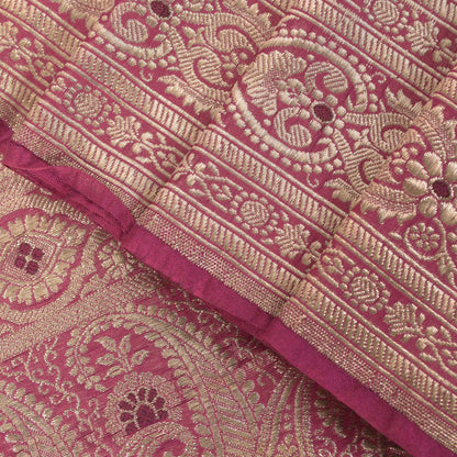 Sanskriti Vintage Pink Soft Blend Silk Saree Banarasi Brocade Zari Handmade 5.5Y