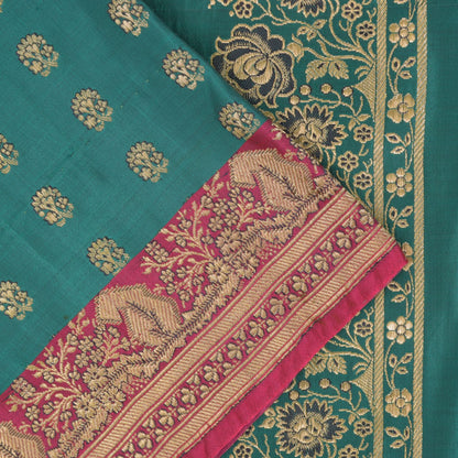 Sanskriti Vintage Cyan Pure Satin Saree Banarasi Brocade Zari Hand-Woven 5+YD