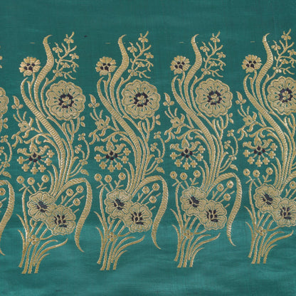 Sanskriti Vintage Cyan Pure Satin Saree Banarasi Brocade Zari Hand-Woven 5+YD