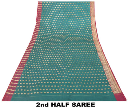 Sanskriti Vintage Cyan Pure Satin Saree Banarasi Brocade Zari Hand-Woven 5+YD