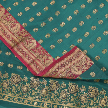 Sanskriti Vintage Cyan Pure Satin Saree Banarasi Brocade Zari Hand-Woven 5+YD