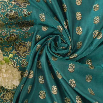 Sanskriti Vintage Cyan Pure Satin Saree Banarasi Brocade Zari Hand-Woven 5+YD