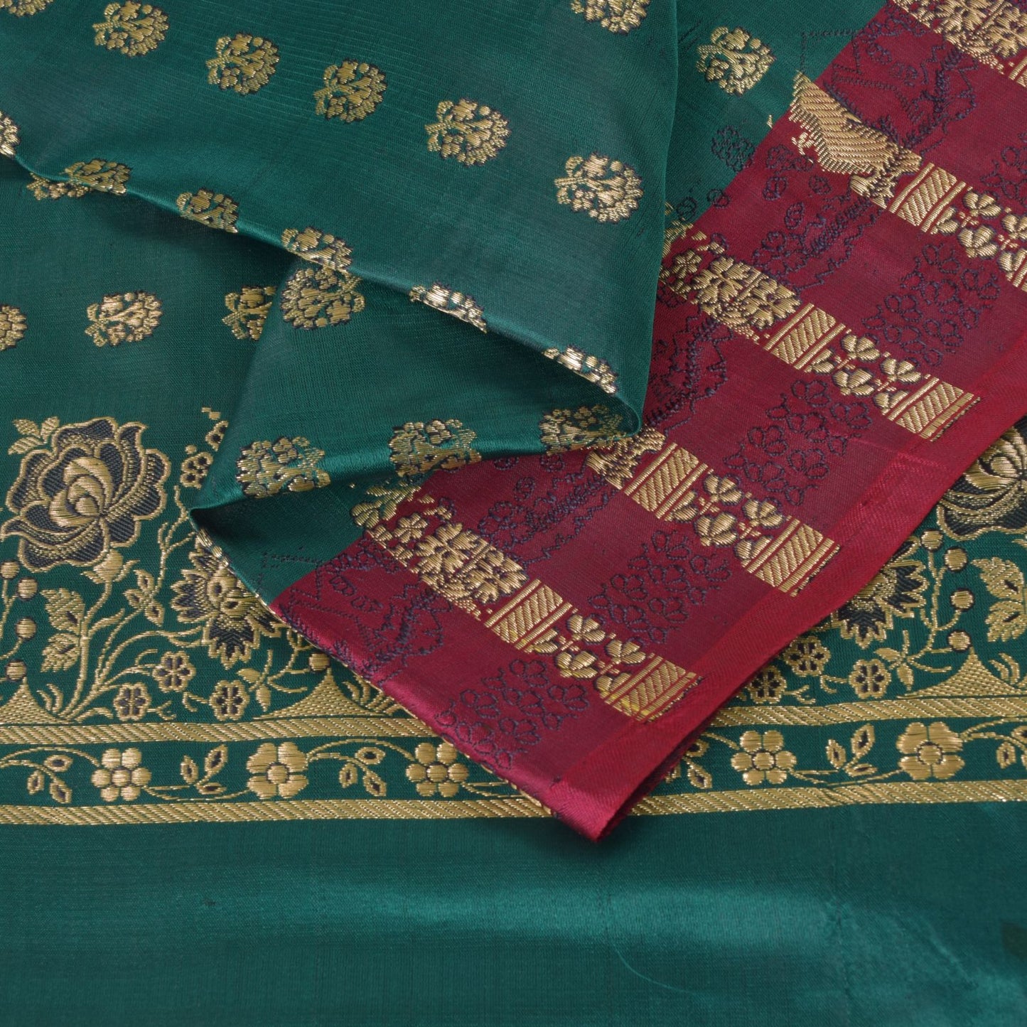 Sanskriti Vintage Cyan Pure Satin Saree Banarasi Brocade Zari Hand-Woven 5+YD