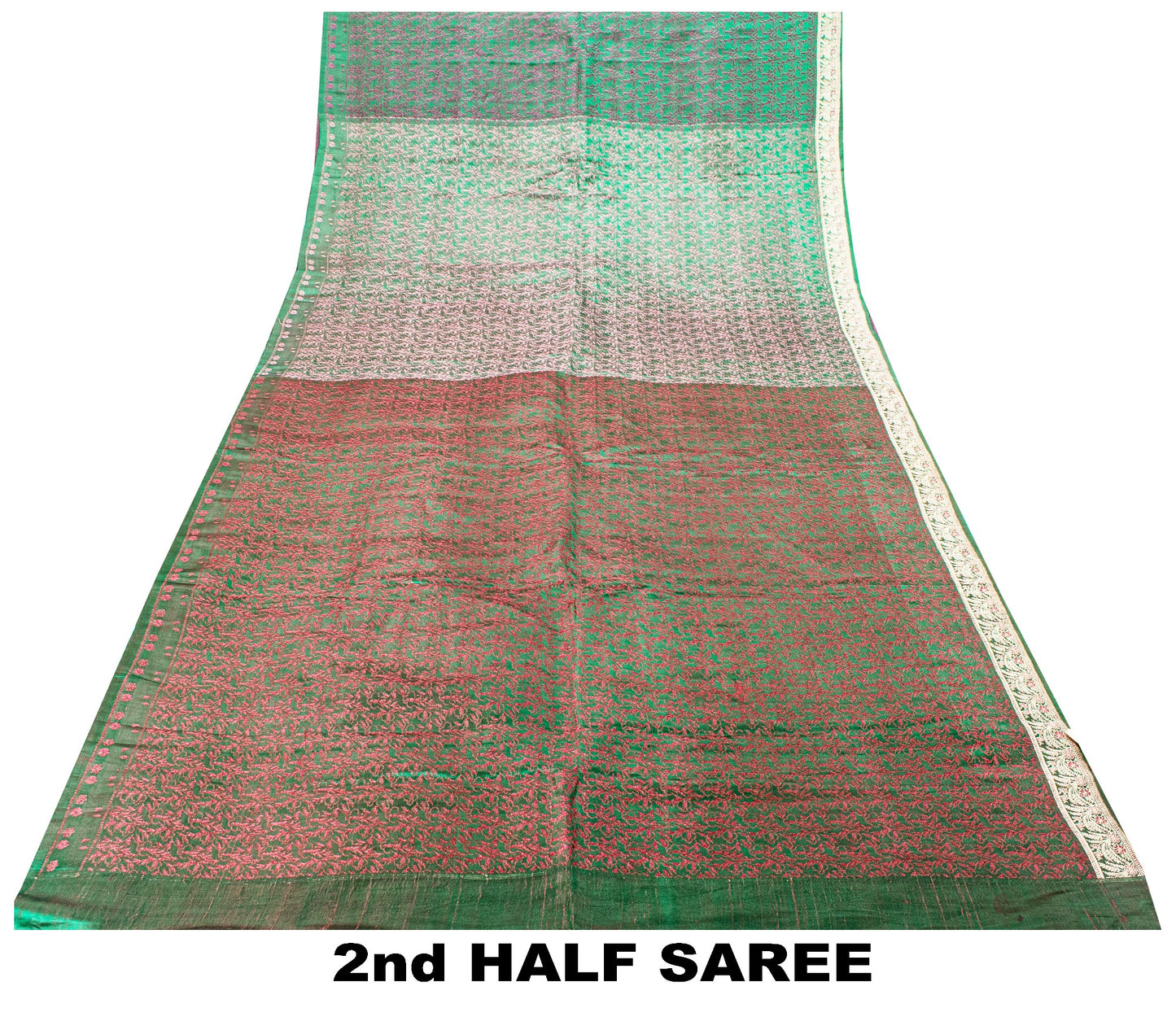 Sanskriti Vintage Green Pure Satin Saree Banarasi Brocade Zari Hand-Woven 5+Yard