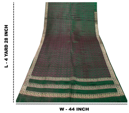 Sanskriti Vintage Green Pure Satin Saree Banarasi Brocade Zari Hand-Woven 5+Yard