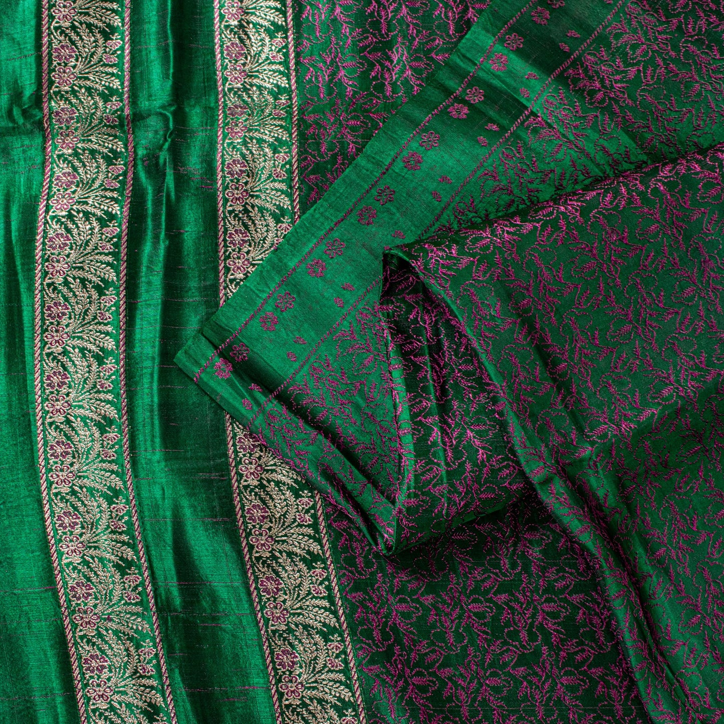 Sanskriti Vintage Green Pure Satin Saree Banarasi Brocade Zari Hand-Woven 5+Yard