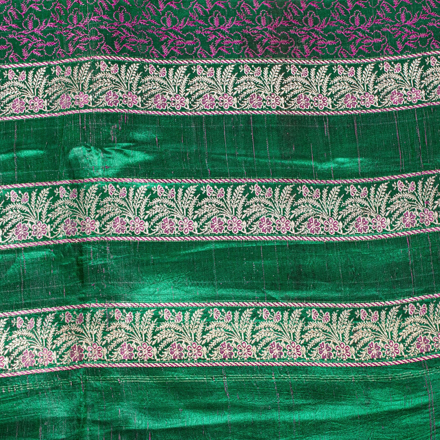 Sanskriti Vintage Green Pure Satin Saree Banarasi Brocade Zari Hand-Woven 5+Yard
