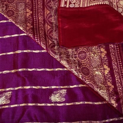 Sanskriti Vintage Red Pure Satin Saree Banarasi Brocade Zari Hand-Woven 5+YD
