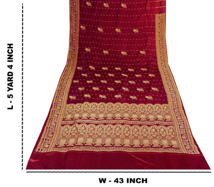 Sanskriti Vintage Red Pure Satin Saree Banarasi Brocade Zari Hand-Woven 5+YD