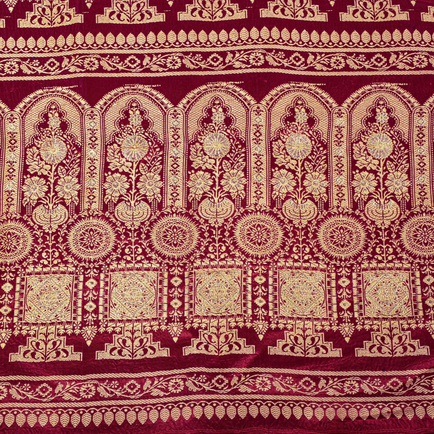 Sanskriti Vintage Red Pure Satin Saree Banarasi Brocade Zari Hand-Woven 5+YD