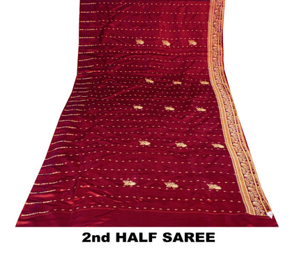 Sanskriti Vintage Red Pure Satin Saree Banarasi Brocade Zari Hand-Woven 5+YD