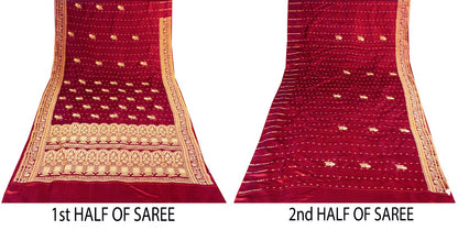 Sanskriti Vintage Red Pure Satin Saree Banarasi Brocade Zari Hand-Woven 5+YD