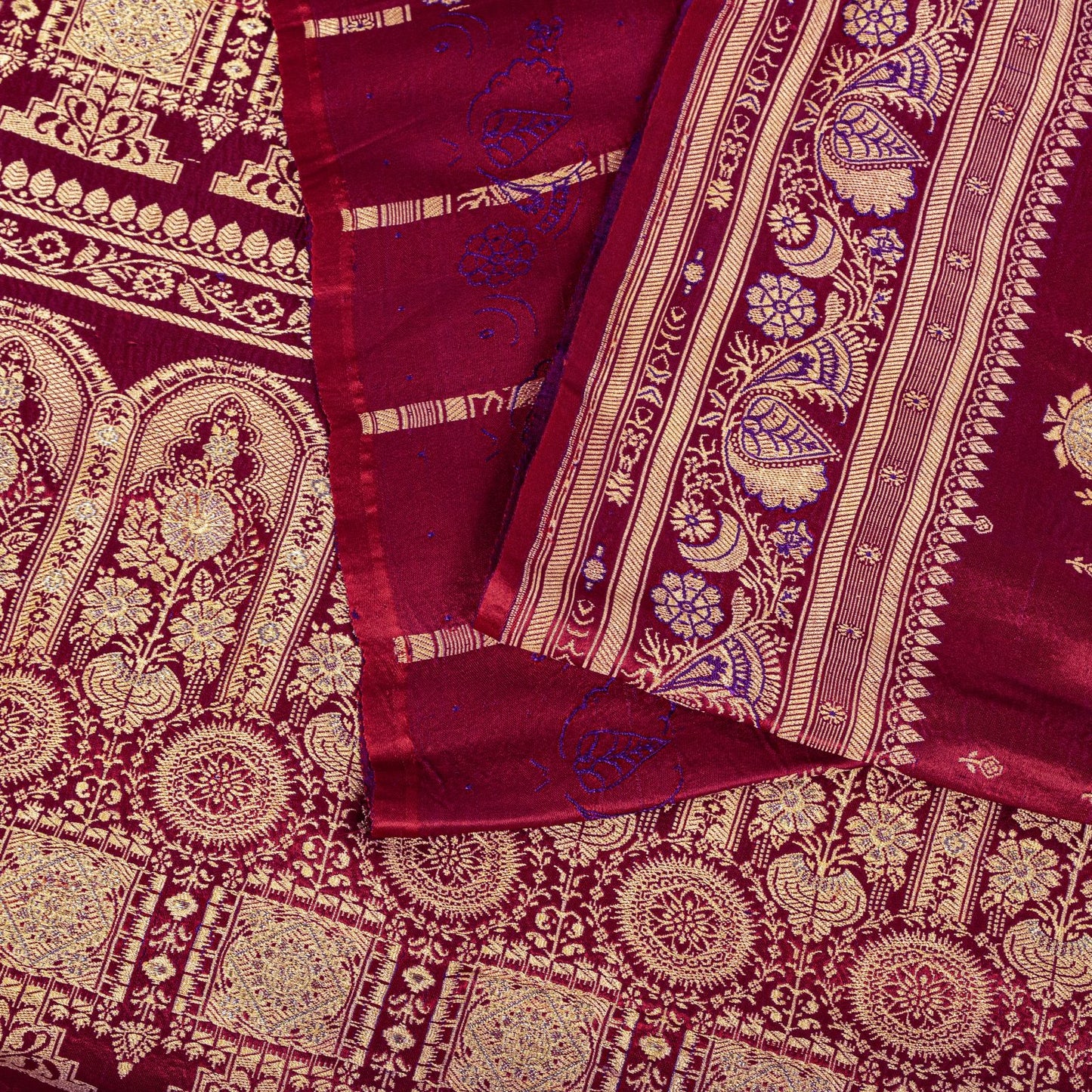 Sanskriti Vintage Red Pure Satin Saree Banarasi Brocade Zari Hand-Woven 5+YD
