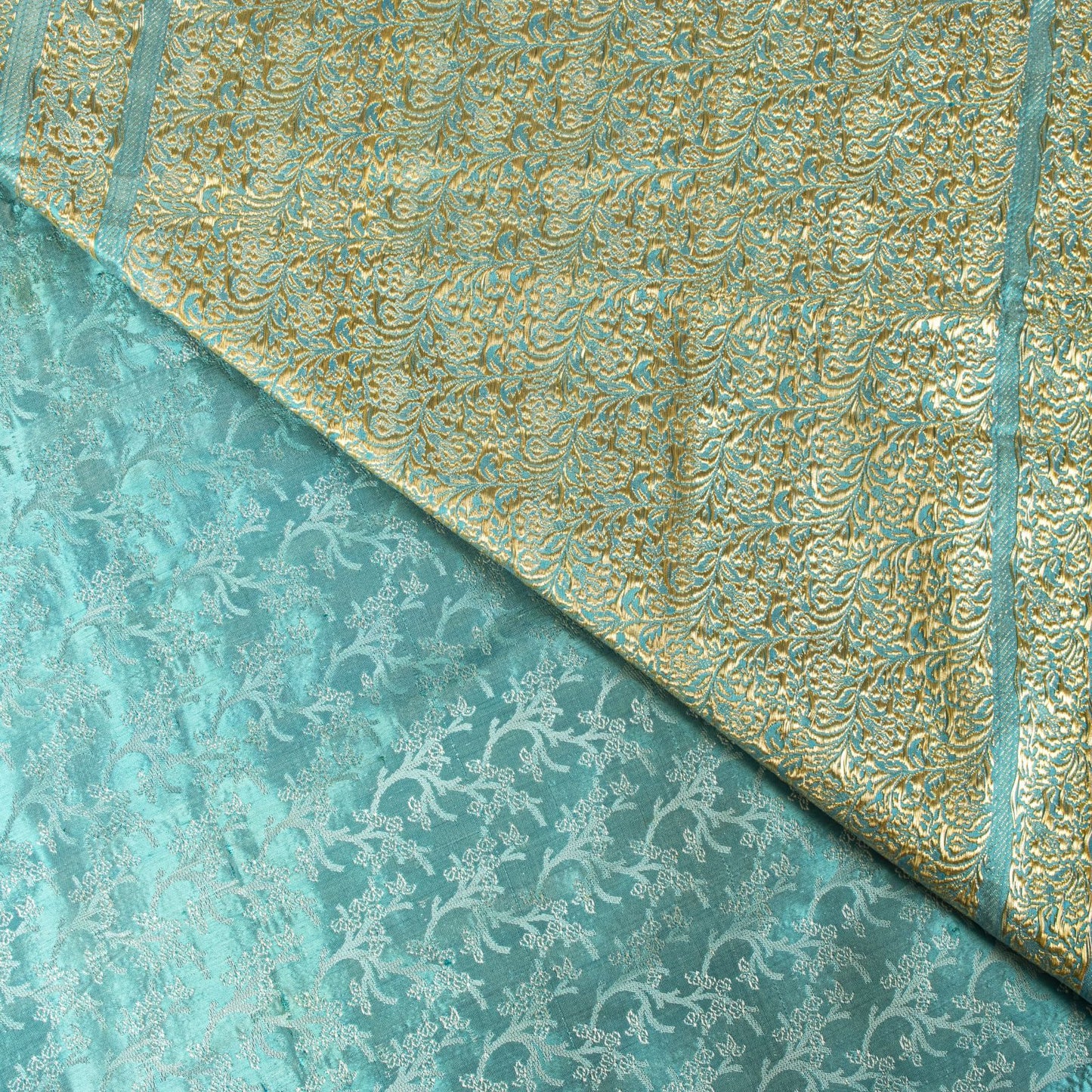 Sanskriti Vintage Blue Pure Satin Saree Banarasi Brocade Tanchoi Hand-Woven Sari