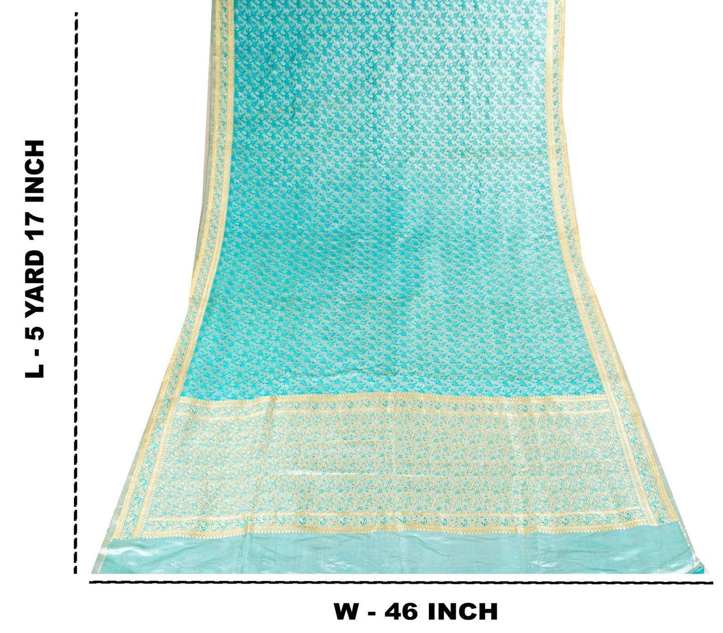 Sanskriti Vintage Blue Pure Satin Saree Banarasi Brocade Tanchoi Hand-Woven Sari