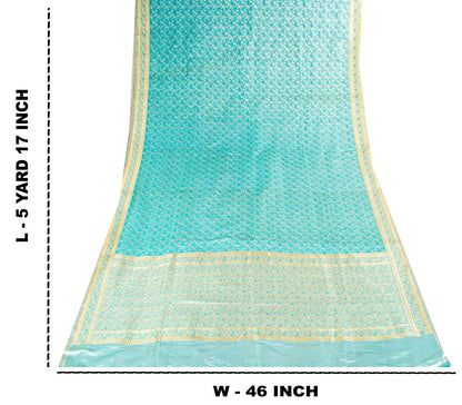 Sanskriti Vintage Blue Pure Satin Saree Banarasi Brocade Tanchoi Hand-Woven Sari