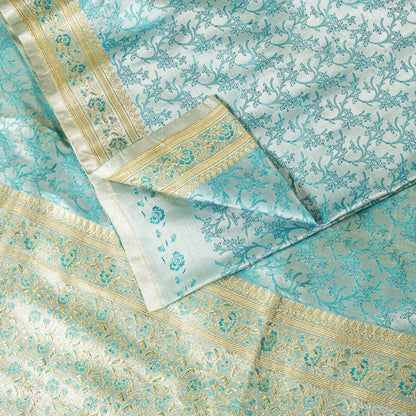 Sanskriti Vintage Blue Pure Satin Saree Banarasi Brocade Tanchoi Hand-Woven Sari