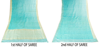 Sanskriti Vintage Blue Pure Satin Saree Banarasi Brocade Tanchoi Hand-Woven Sari