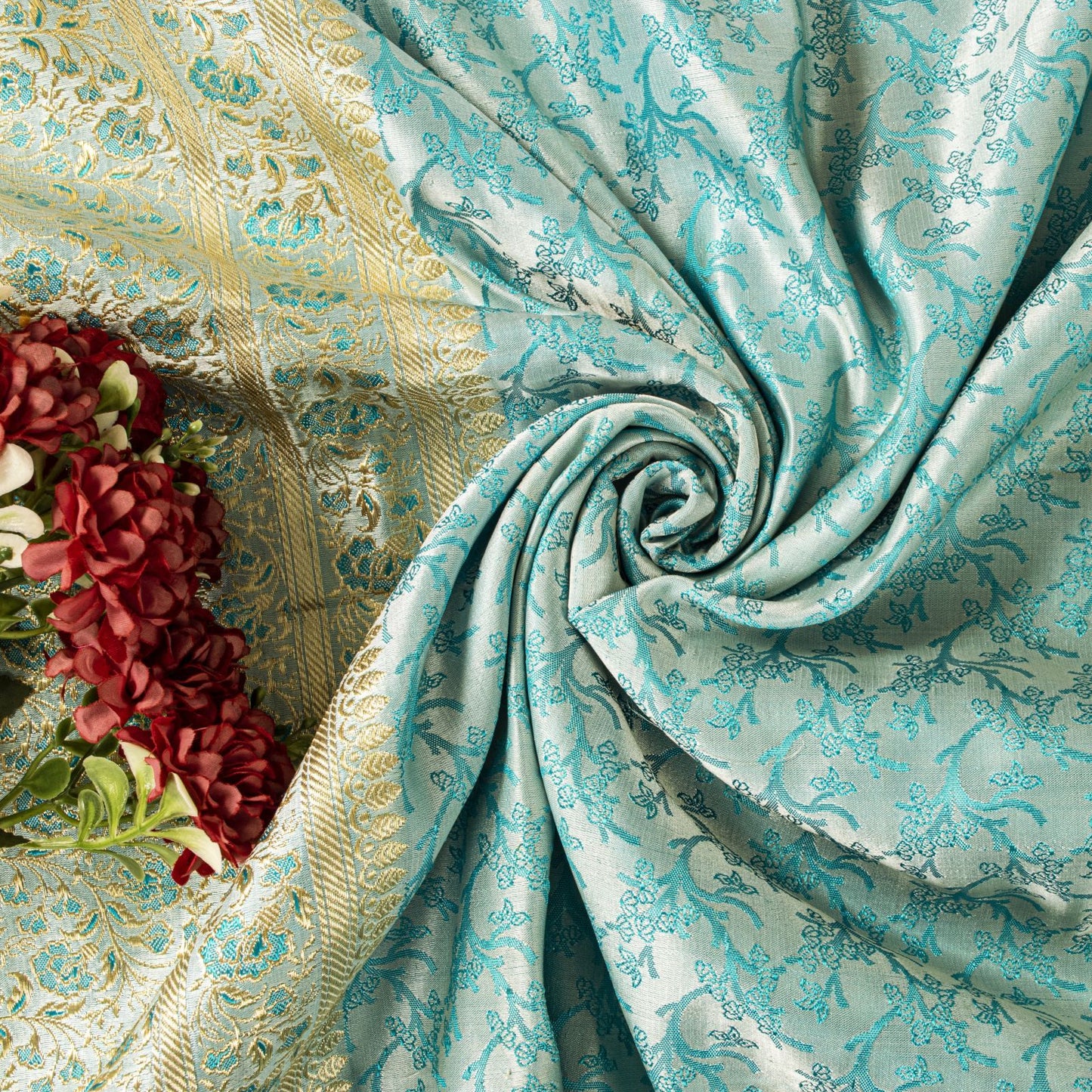 Sanskriti Vintage Blue Pure Satin Saree Banarasi Brocade Tanchoi Hand-Woven Sari