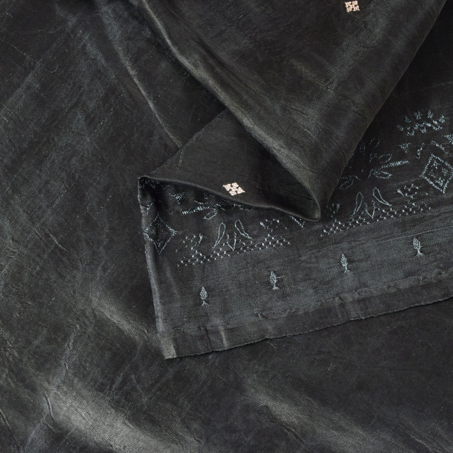 Sanskriti Vintage Black Soft Pure Satin Saree Brocade Handwoven 5.5+YD Blouse Pc