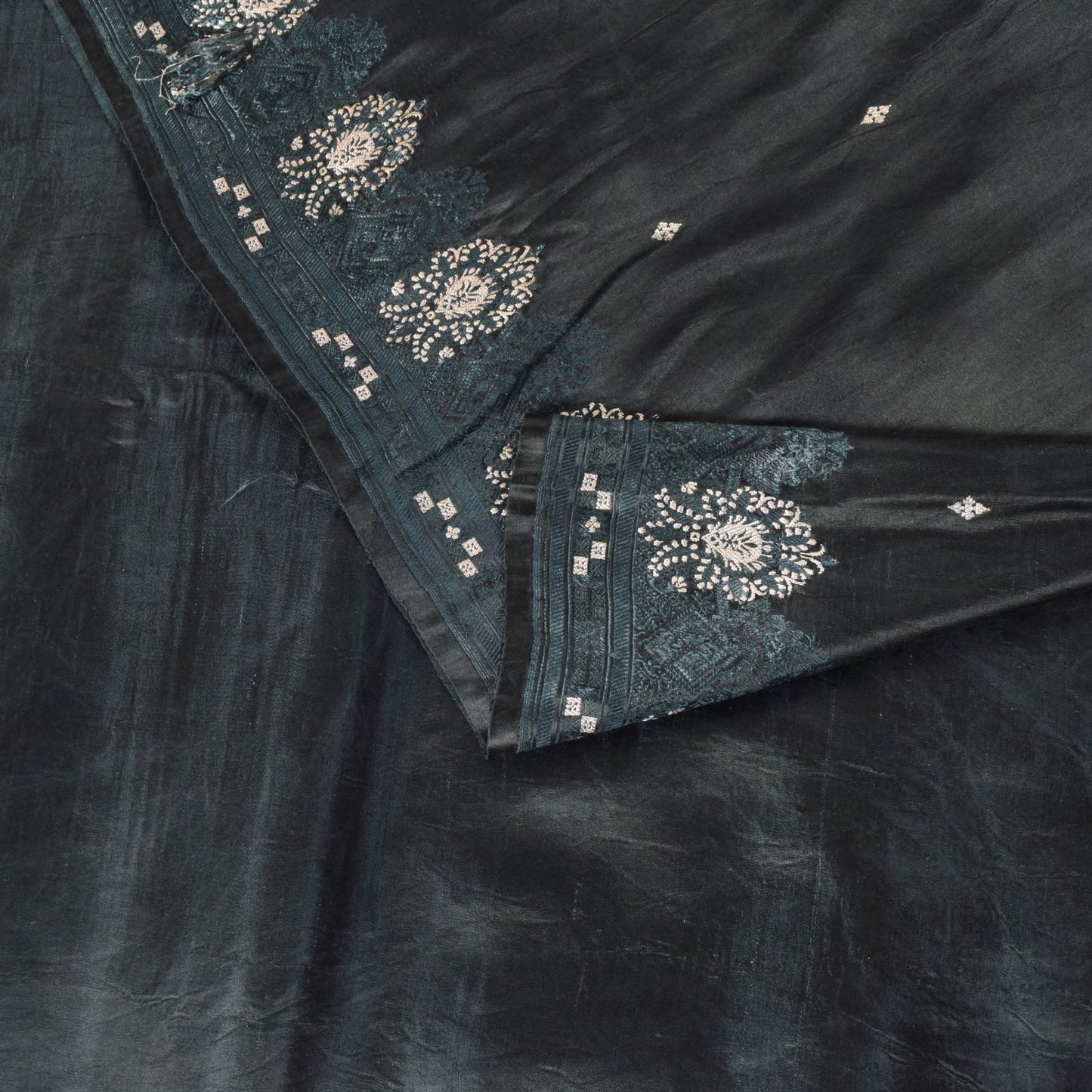 Sanskriti Vintage Black Soft Pure Satin Saree Brocade Handwoven 5.5+YD Blouse Pc