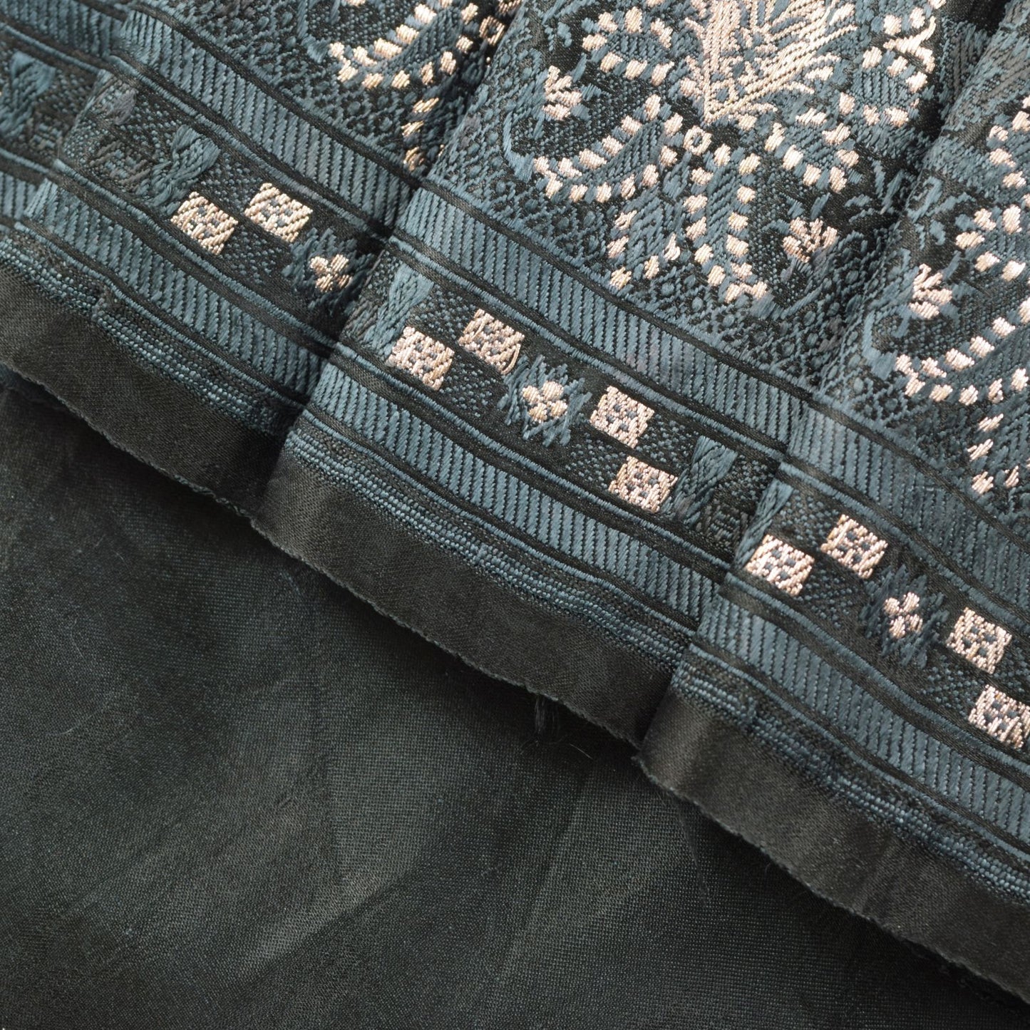 Sanskriti Vintage Black Soft Pure Satin Saree Brocade Handwoven 5.5+YD Blouse Pc