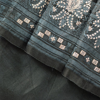 Sanskriti Vintage Black Soft Pure Satin Saree Brocade Handwoven 5.5+YD Blouse Pc