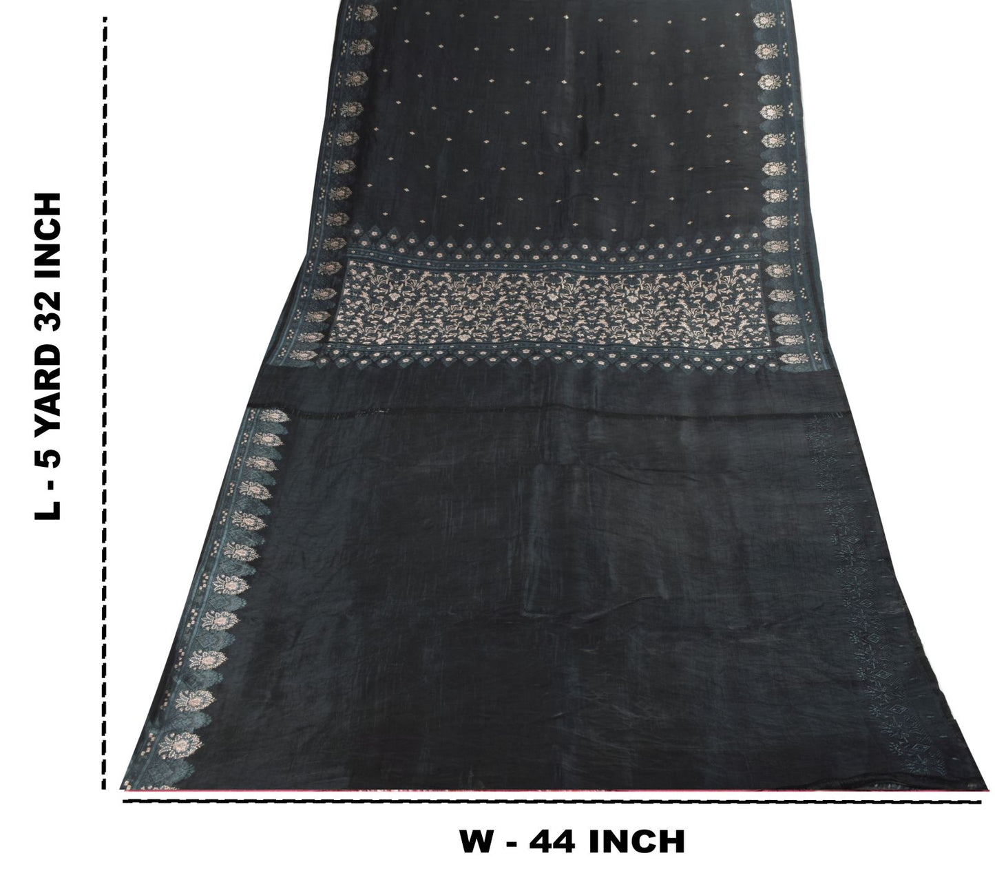 Sanskriti Vintage Black Soft Pure Satin Saree Brocade Handwoven 5.5+YD Blouse Pc