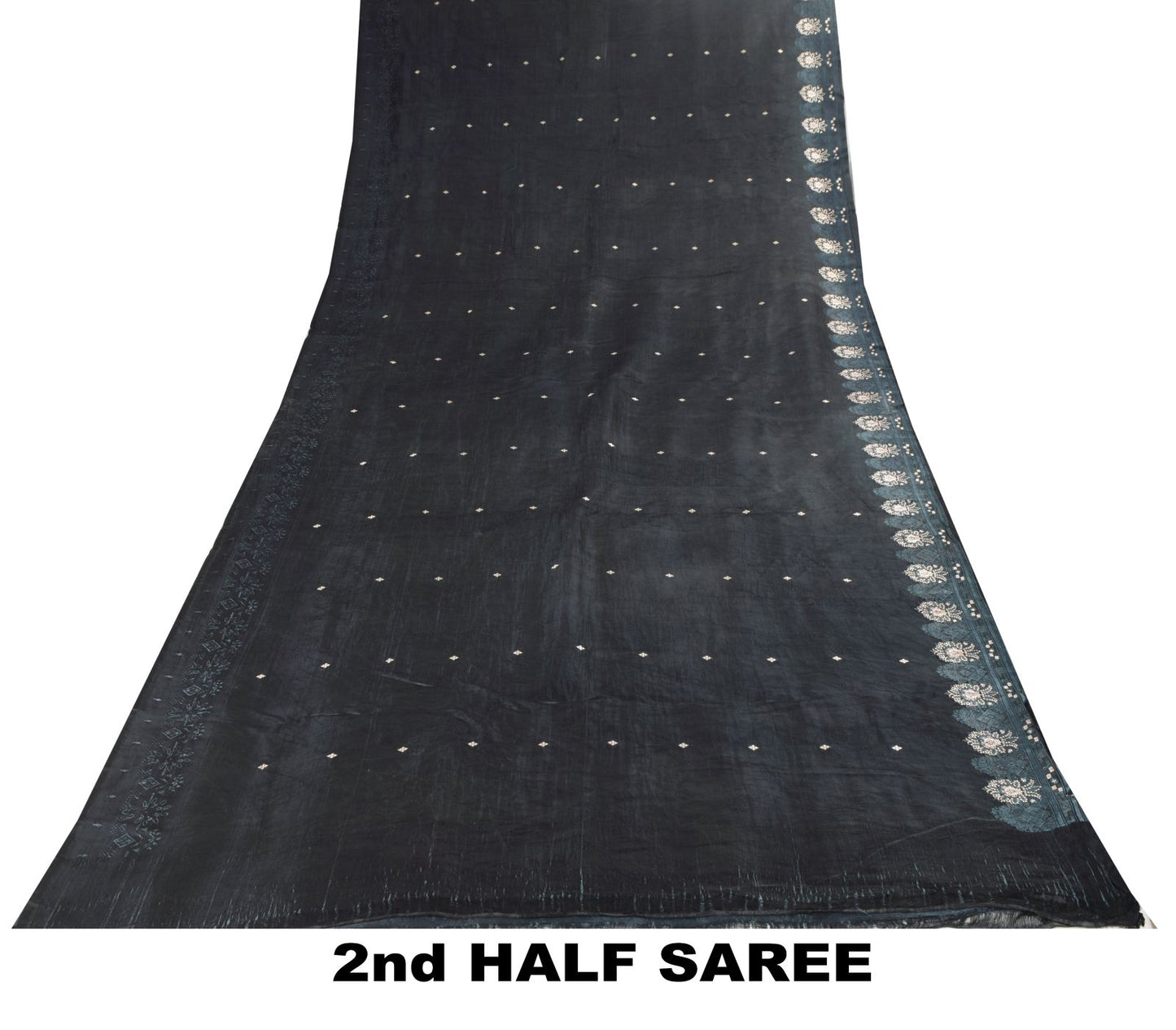 Sanskriti Vintage Black Soft Pure Satin Saree Brocade Handwoven 5.5+YD Blouse Pc