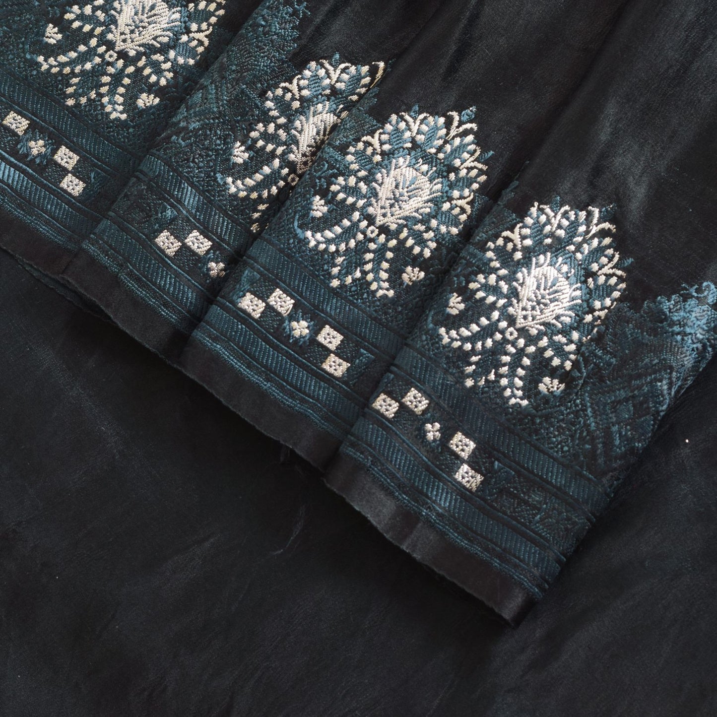Sanskriti Vintage Black Soft Pure Satin Saree Brocade Handwoven 5.5+YD Blouse Pc