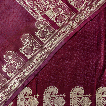 Sanskriti Vintage Purple Soft Pure Silk Saree Banarasi Brocade ZariHandwoven 5YD