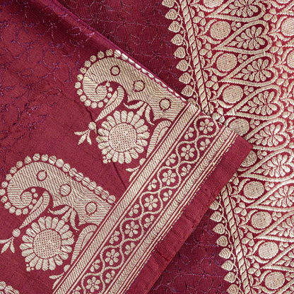 Sanskriti Vintage Purple Soft Pure Silk Saree Banarasi Brocade ZariHandwoven 5YD