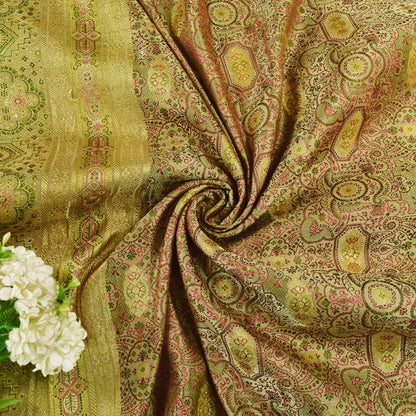Sanskriti Vintage Light Grey Pure Satin Saree Banarasi Brocade Handwoven 5+YD