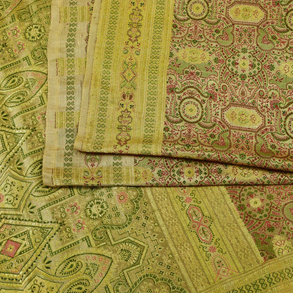 Sanskriti Vintage Light Grey Pure Satin Saree Banarasi Brocade Handwoven 5+YD